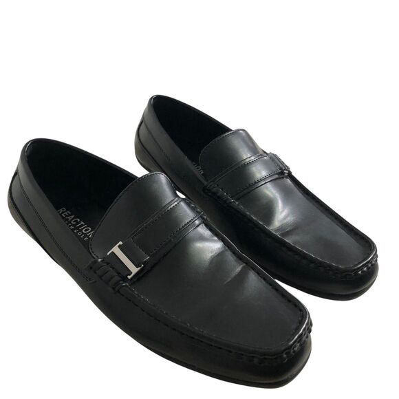 Kenneth Cole Driving Loafers Black US Mens 11  Leather Silver BuckleTalan Bit - Picture 1 of 11